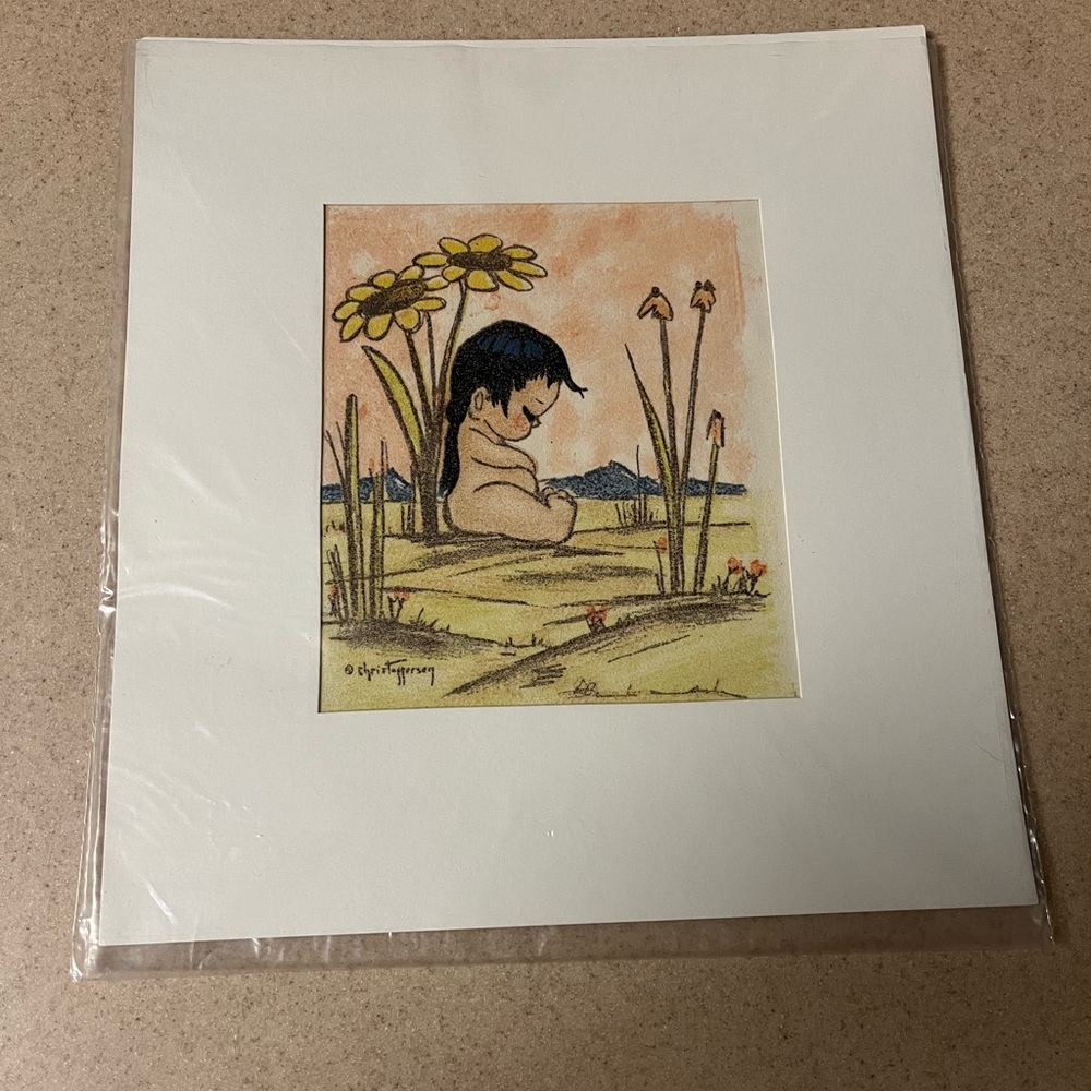 Vintage Gerda Christoffersen Native American Children - Floral - Mushroom Prints - Picture 2 of 8